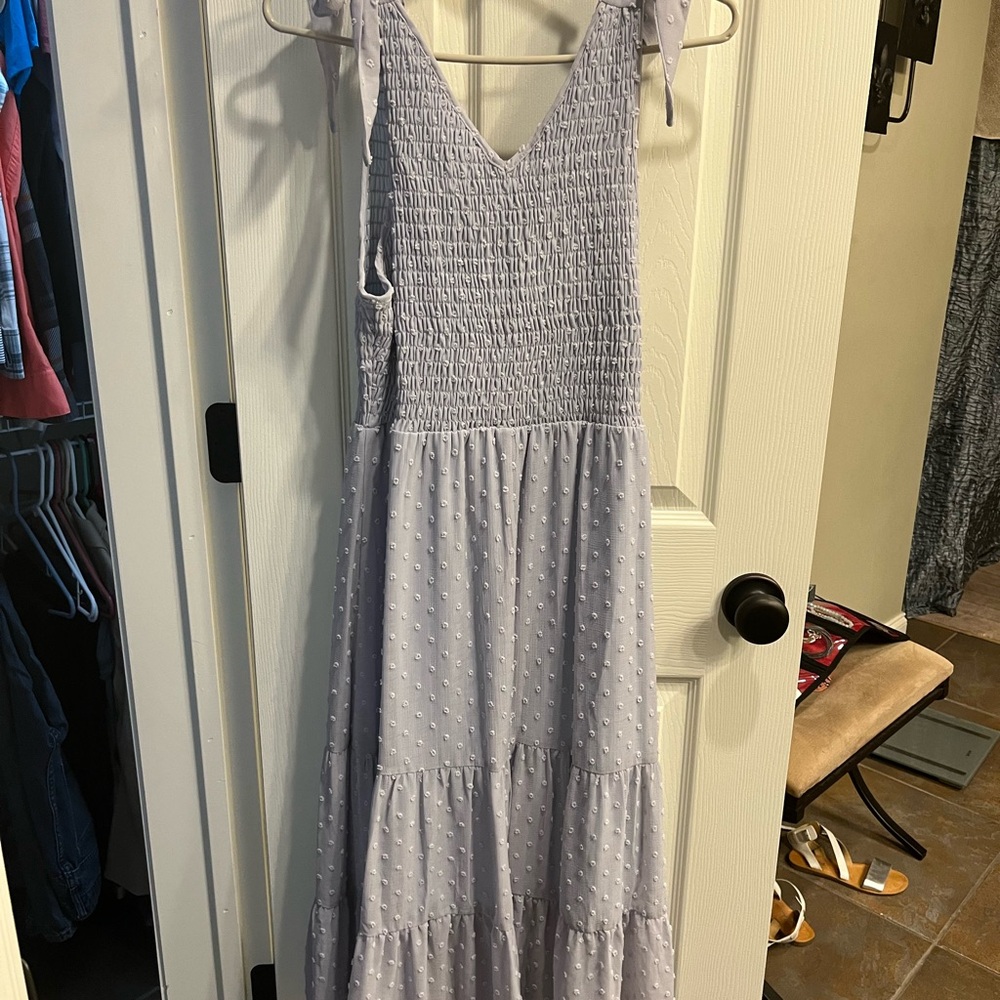Ladies long light blue sleeveless dress size small
